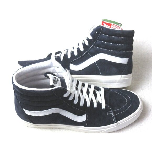 Vans Men's Sk8-Hi Pig Suede Parisian Night Blue True White Skate shoes Size NIB - Picture 1 of 5